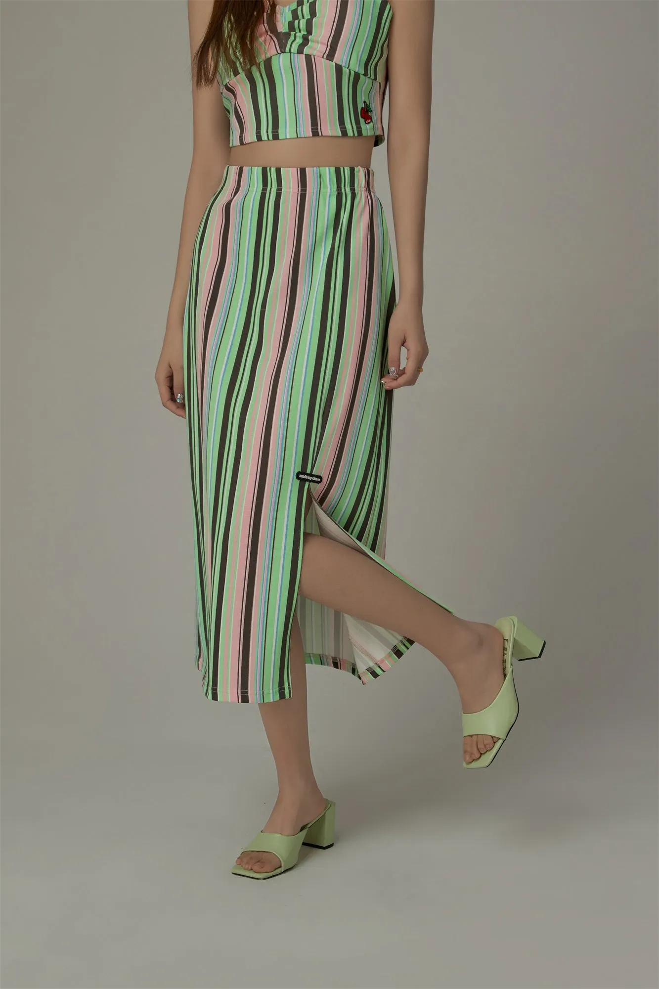 Rainbow Stripes Contrast Long Skirt