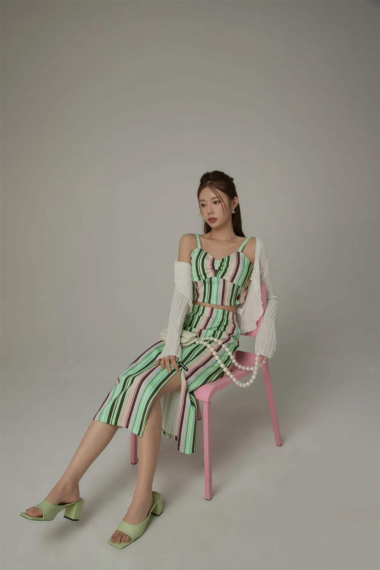 Rainbow Stripes Contrast Long Skirt