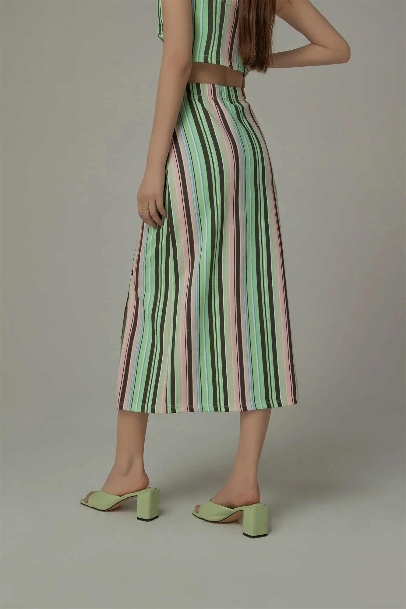 Rainbow Stripes Contrast Long Skirt