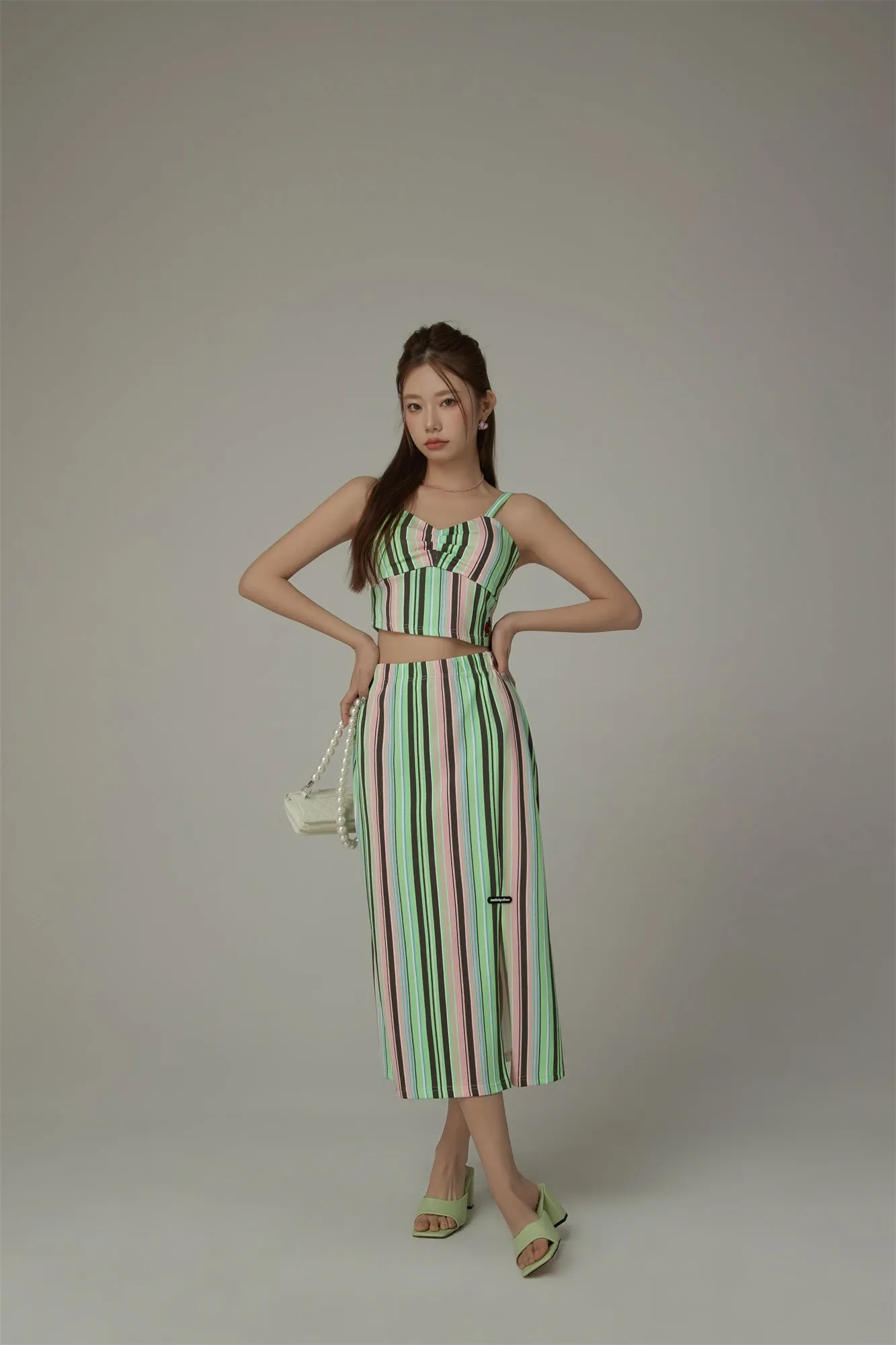 Rainbow Stripes Contrast Long Skirt