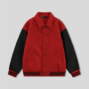 Red Byron Collar Wool & Leather Varsity Jacket Black Sleeves - Jack N Hoods