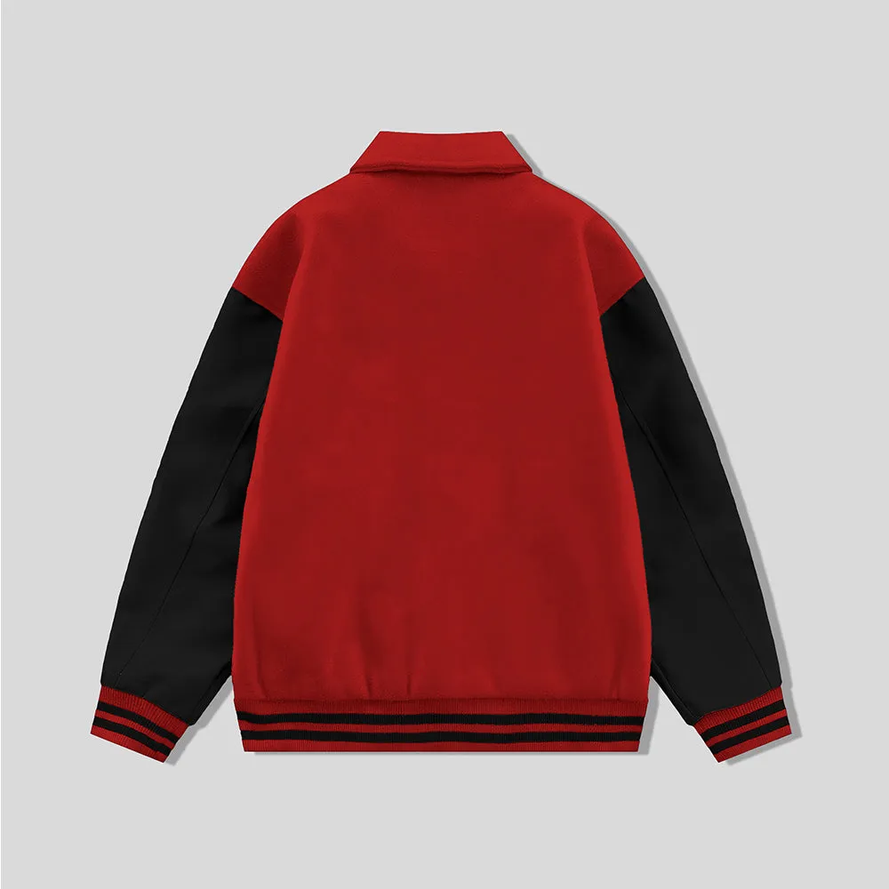 Red Byron Collar Wool & Leather Varsity Jacket Black Sleeves - Jack N Hoods