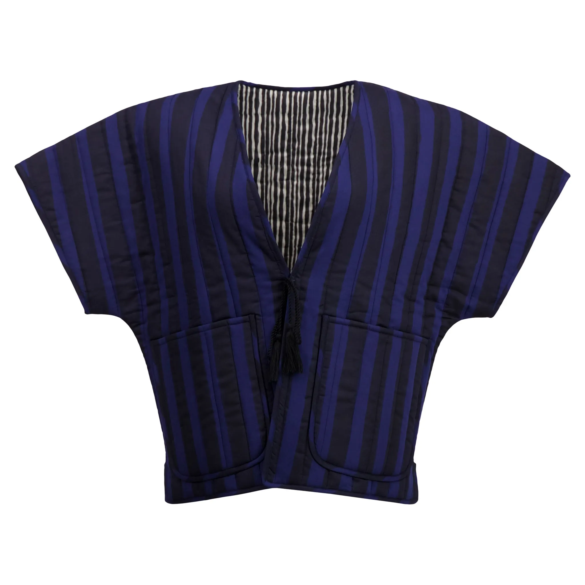 Reversible Quilted Zora Jacket in Midnight Stripe/Wavy Stripe