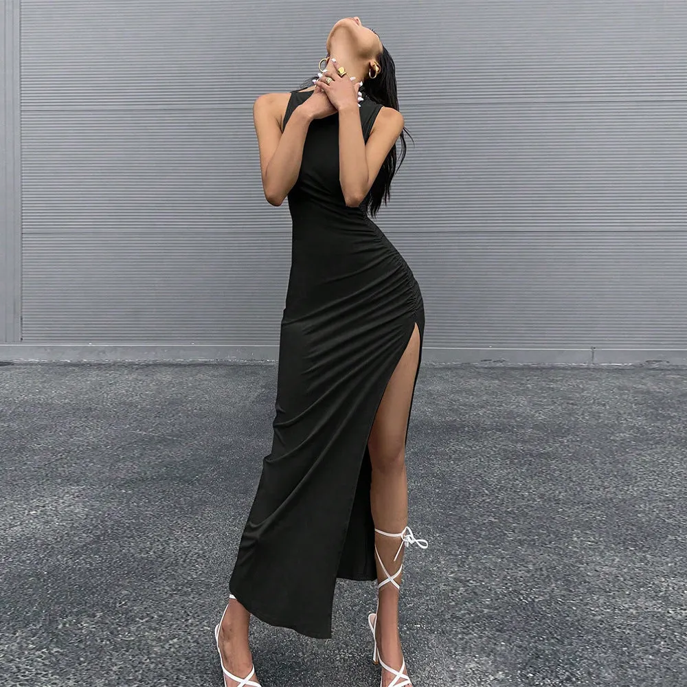 Round Neck Sleeveless Slit Hip-wrapped Dresses Wholesale Womens Clothing N3824070500021