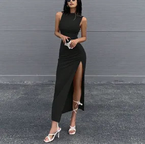 Round Neck Sleeveless Slit Hip-wrapped Dresses Wholesale Womens Clothing N3824070500021