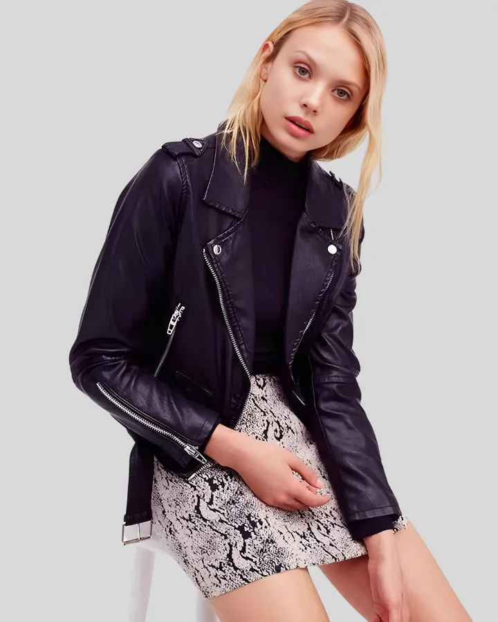 Sara Black Biker Leather Jacket