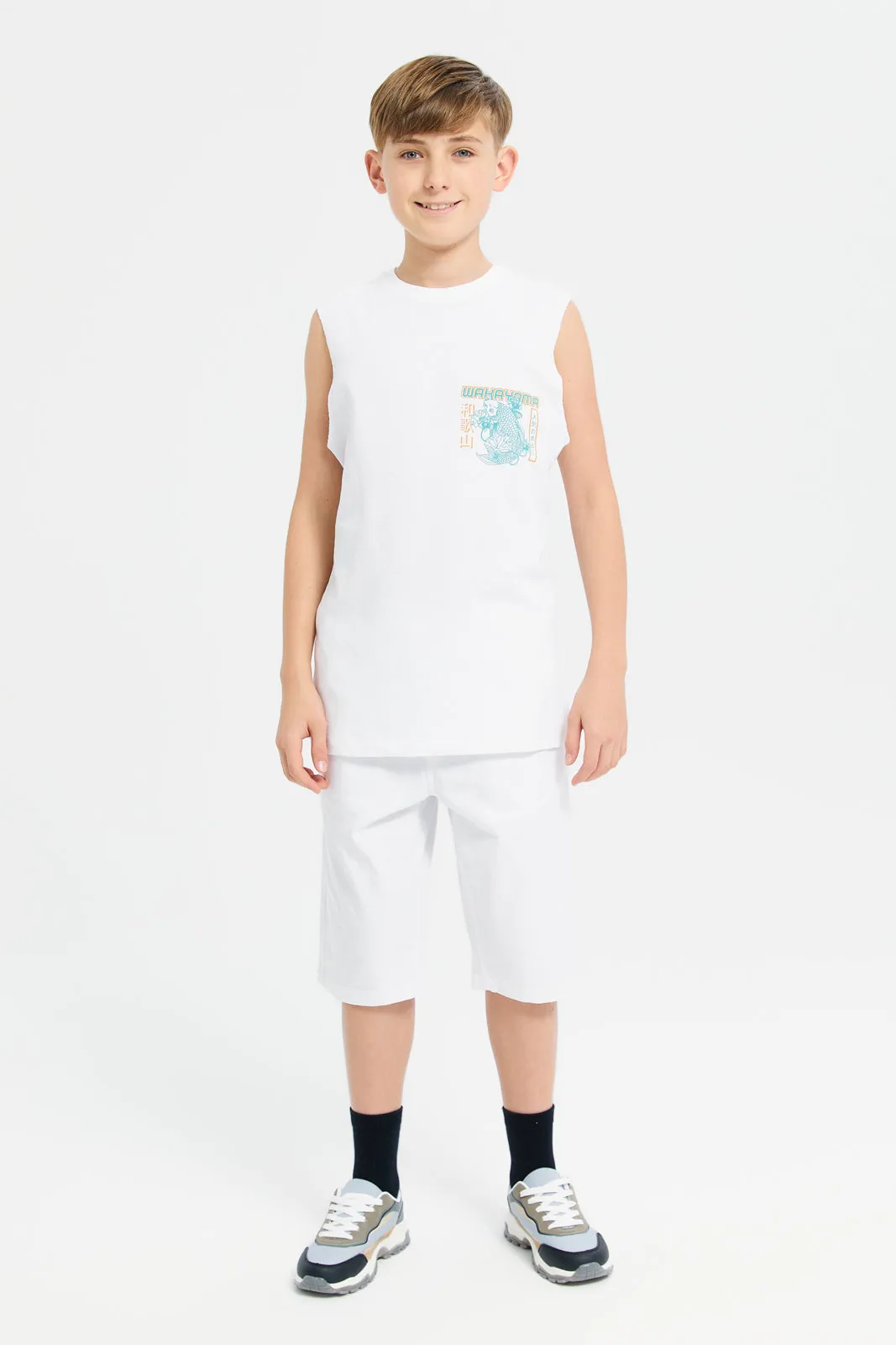 Senior Boys White Wakayama Sleeveless T-Shirt