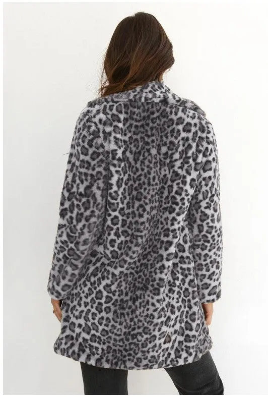 Sexy Lapel Plush Leopard Slim Fit Jacket