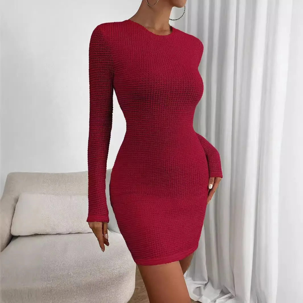 Sexy Red Dress Backless Round Neck Hip Mini Dresses Wholesale Womens Clothing N3824110900041