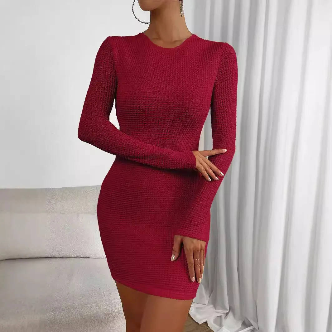 Sexy Red Dress Backless Round Neck Hip Mini Dresses Wholesale Womens Clothing N3824110900041