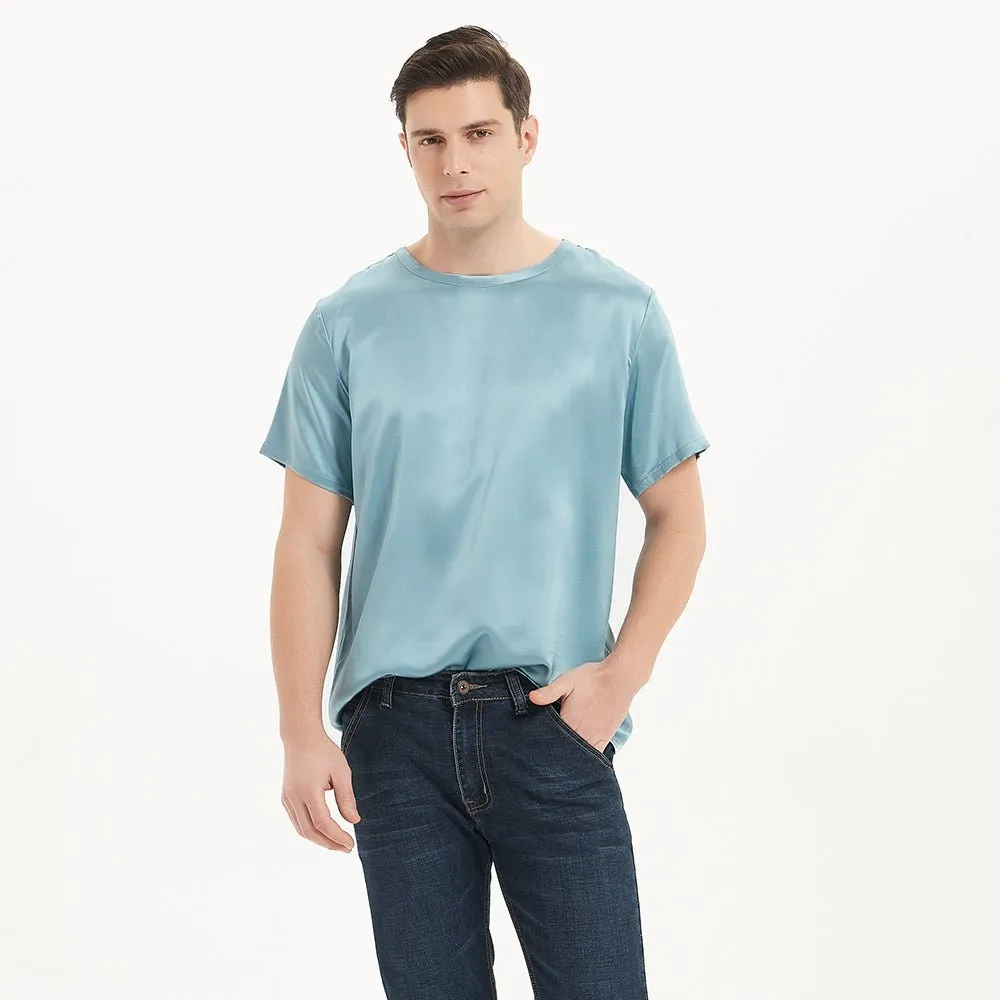 Short Sleeves Silk Shirts For Men Comfortable Round Neck Silk Top Silk Tees