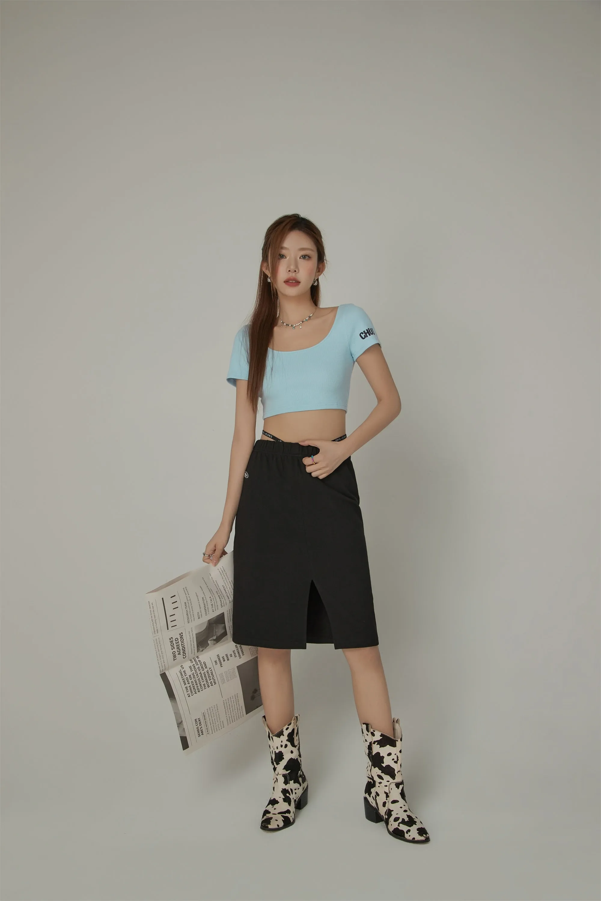 Side String Casual Slit Skirt