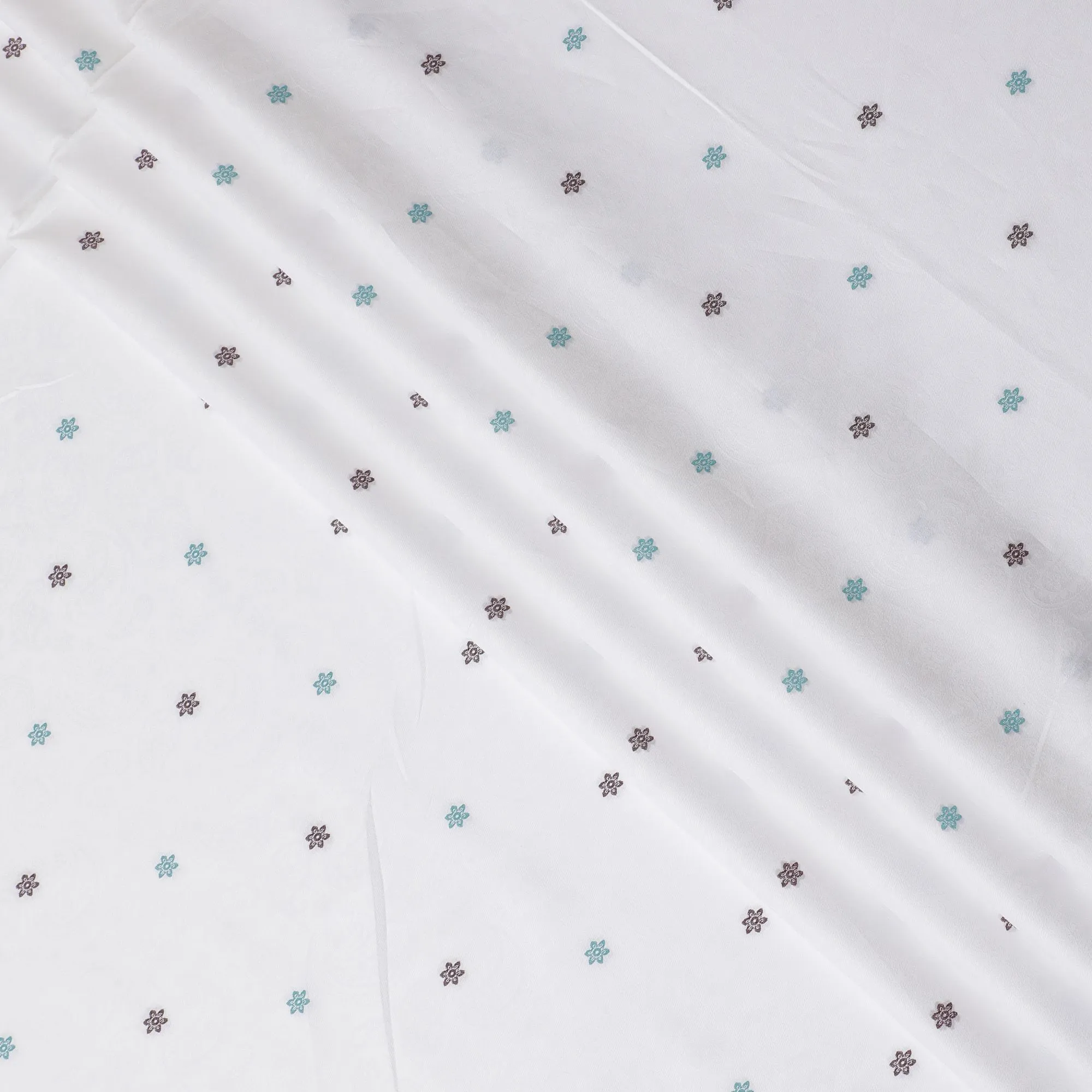 Sophisticated Floral Embellished Cotton Shirting Fabric, 150 cm Width - White with Maroon & Teal Accents-D18737