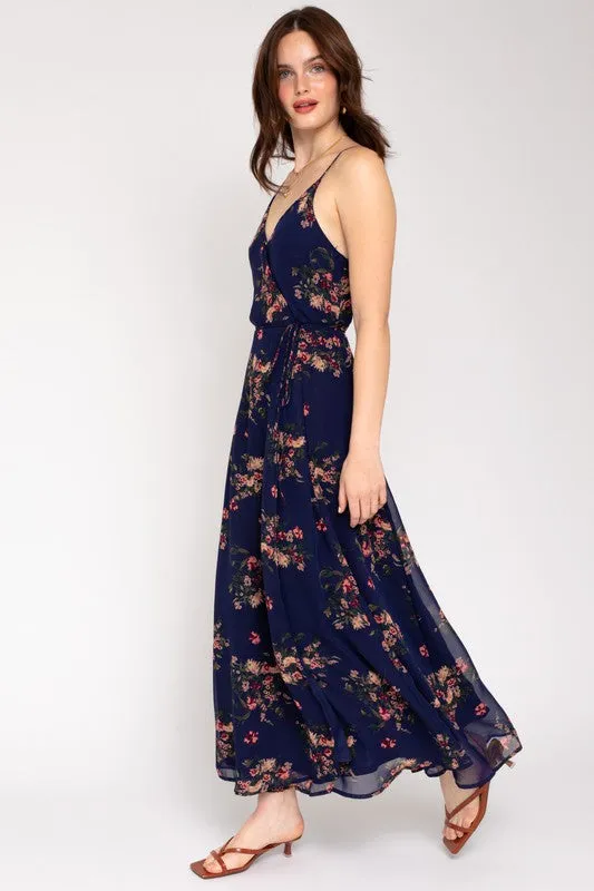 Spa Strap Floral Printed Maxi Wrap Dress