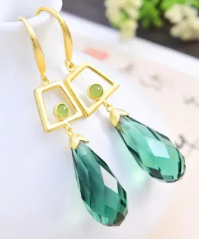 Sterling Silver Overgild Inlaid Crystal Jade Drop Earrings