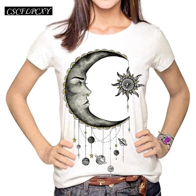 T shirt top round neck short sleeve lashes lips printed tees t-shirt punk