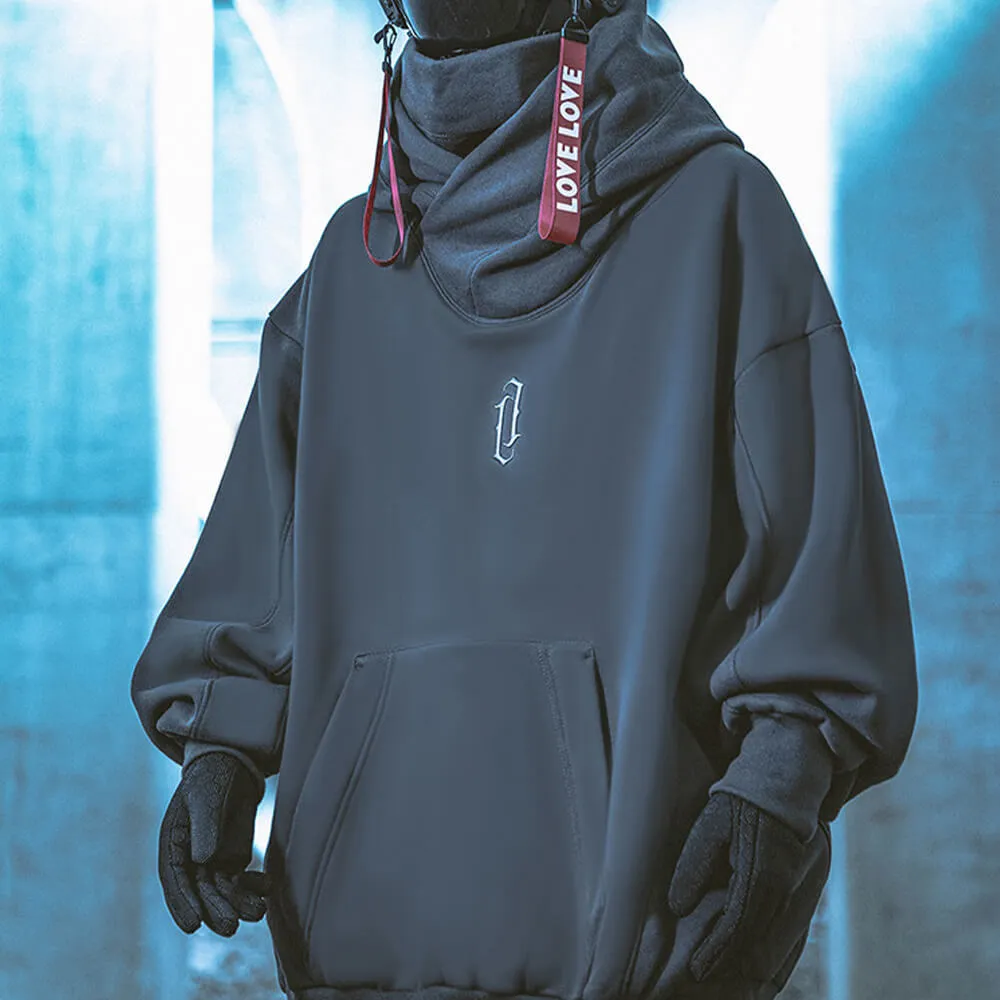 Tech Style Loose Solid Color Pile Collar Hoodie