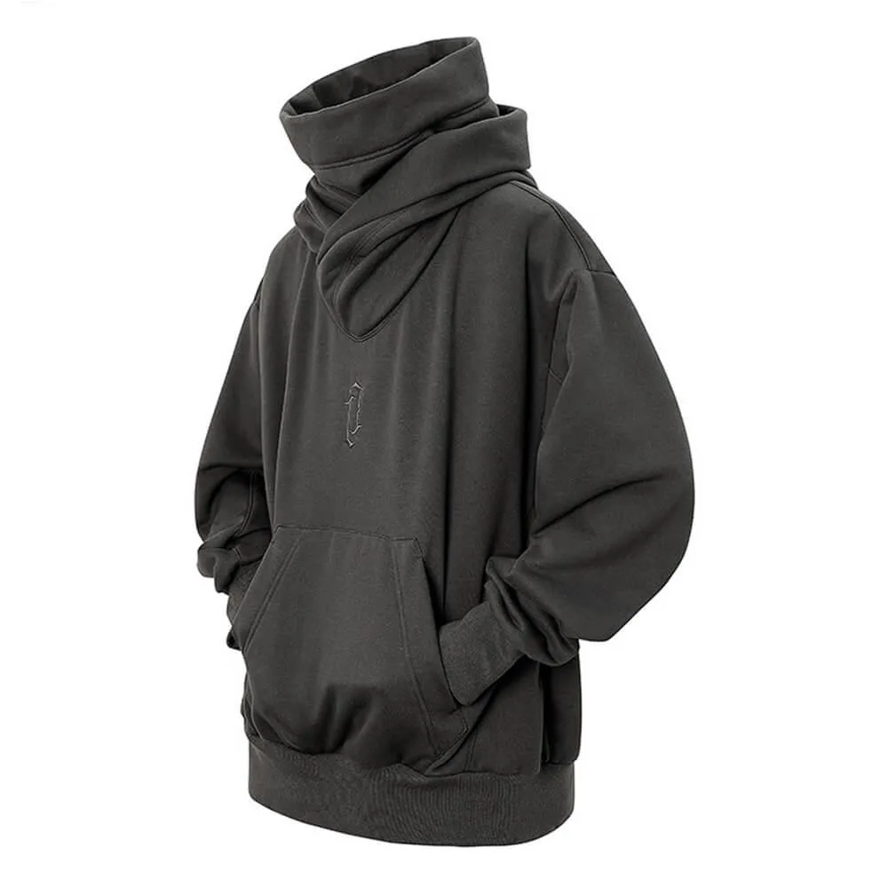 Tech Style Loose Solid Color Pile Collar Hoodie