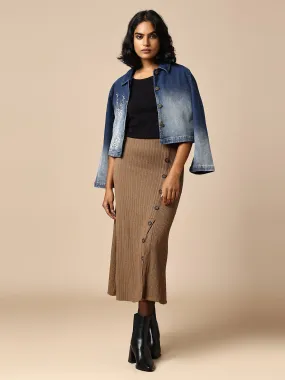 TEXTURED KNIT FAUX BUTTON DOWN FRONT SLIT SKIRT