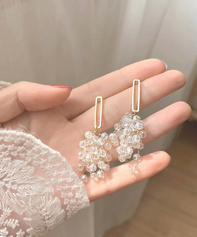 Unique White Sterling Silver Copper Crystal Hollow Out Drop Earrings LY1794