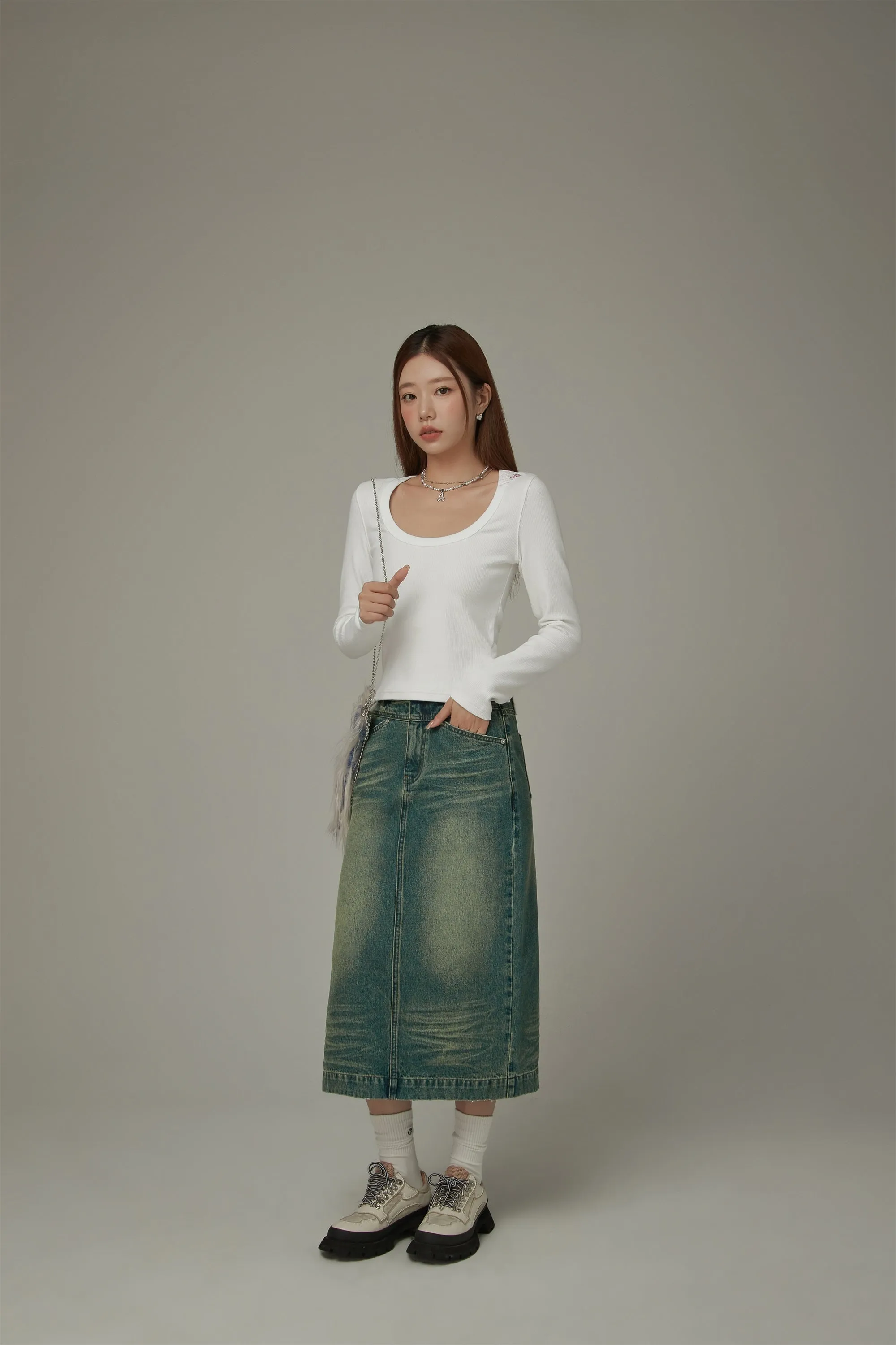 Vintage Slit Denim Skirt