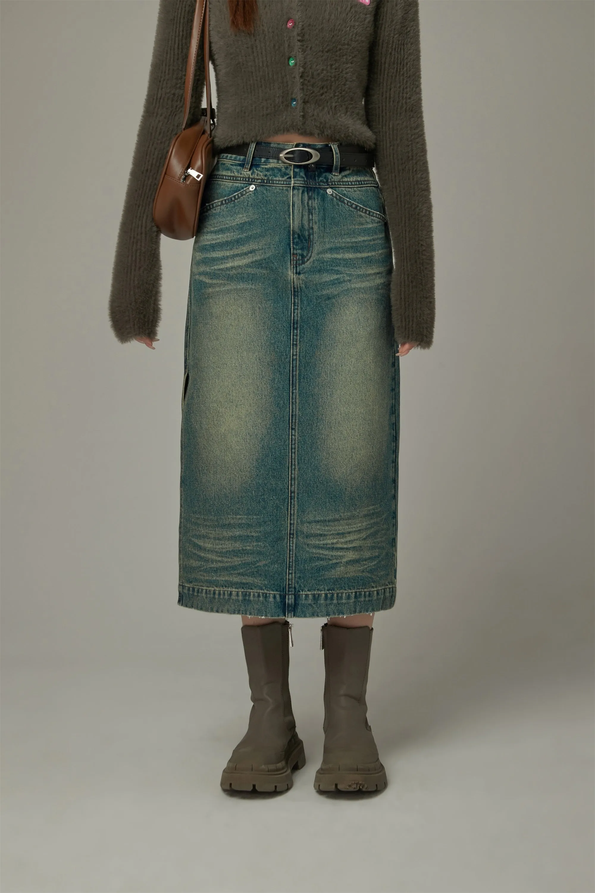 Vintage Slit Denim Skirt