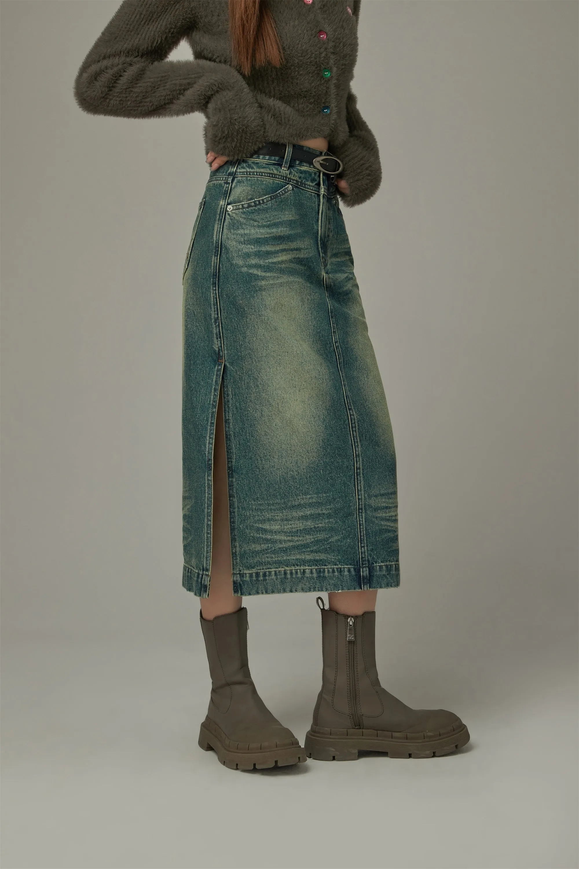 Vintage Slit Denim Skirt