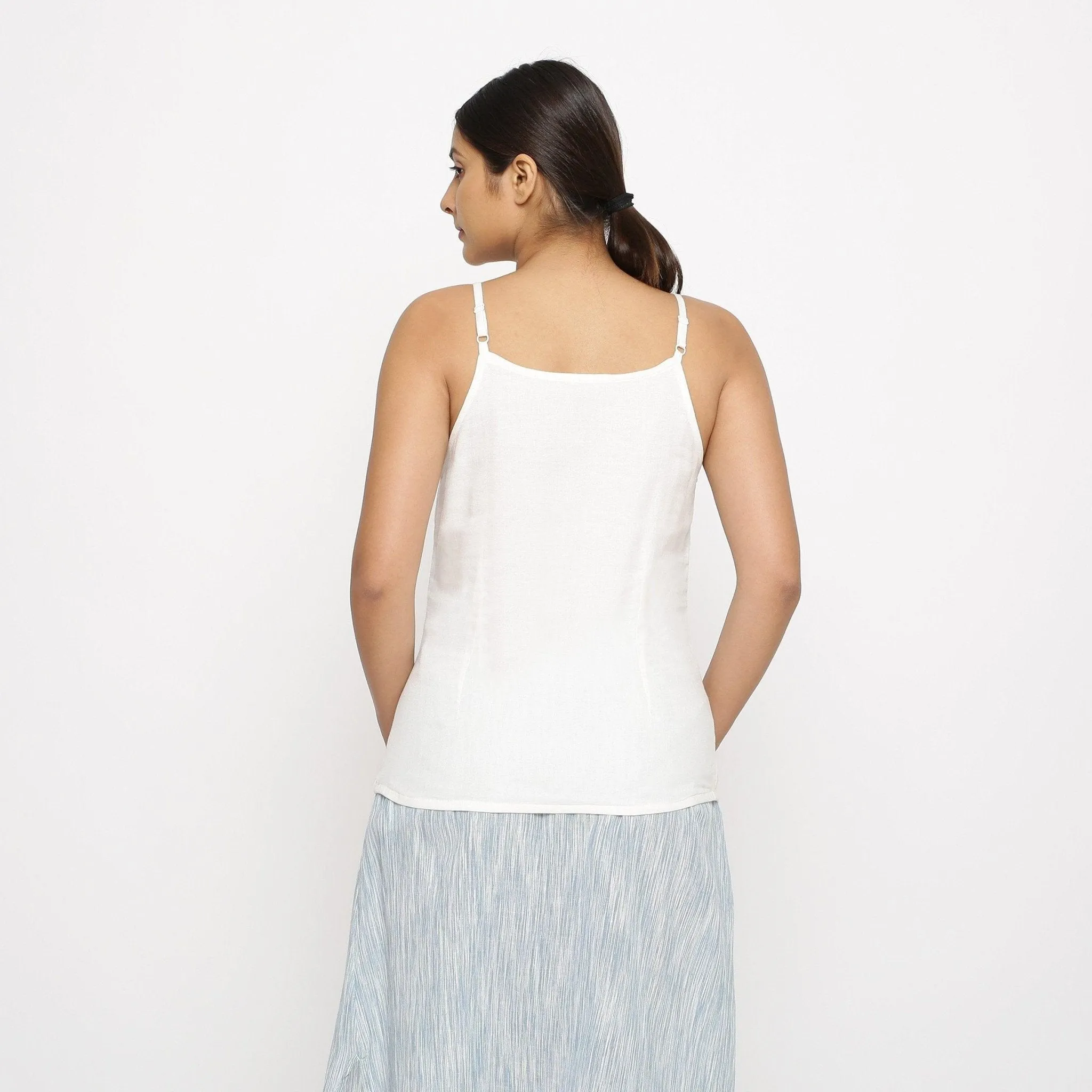 White 100% Cotton Relaxed Fit Spaghetti Top