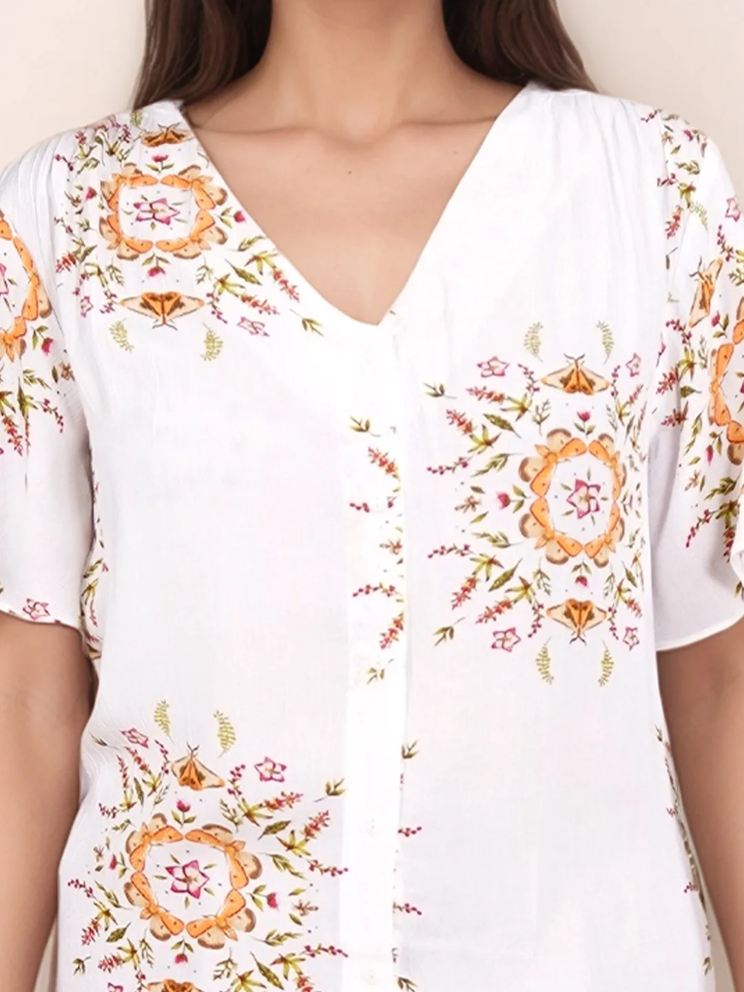 White Floral Prints Relaxed Fit Top