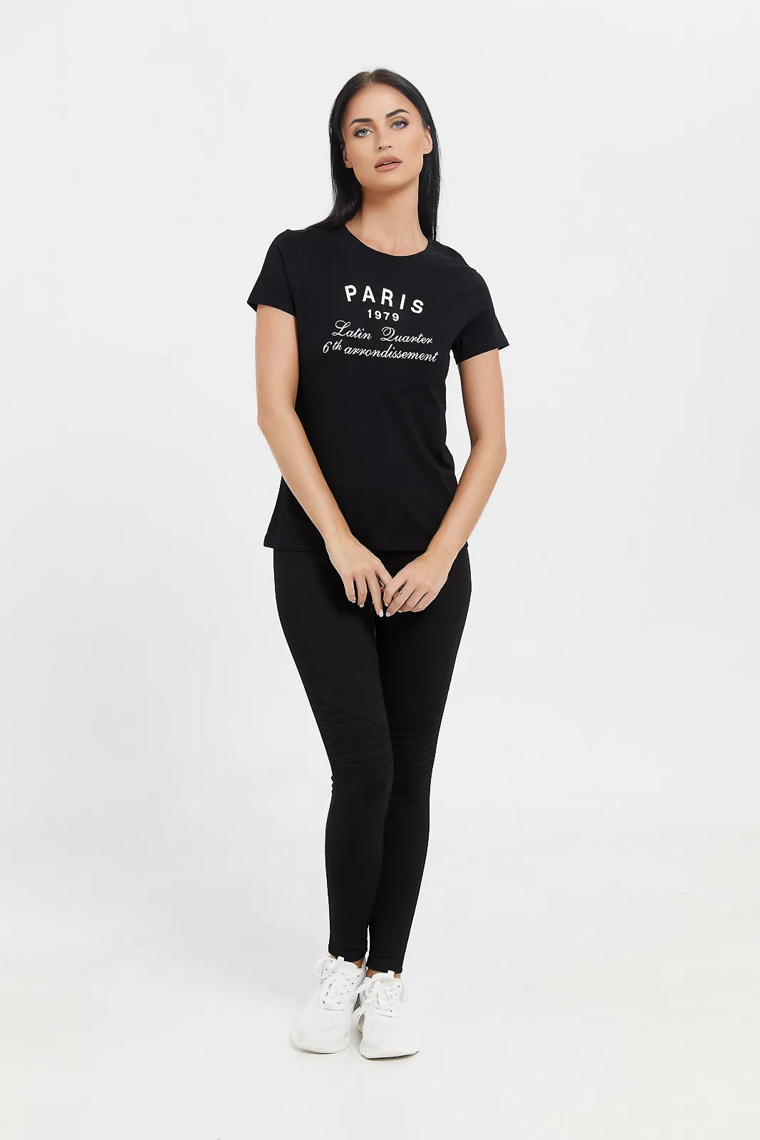 Women Black Paris Printed T-Shirt