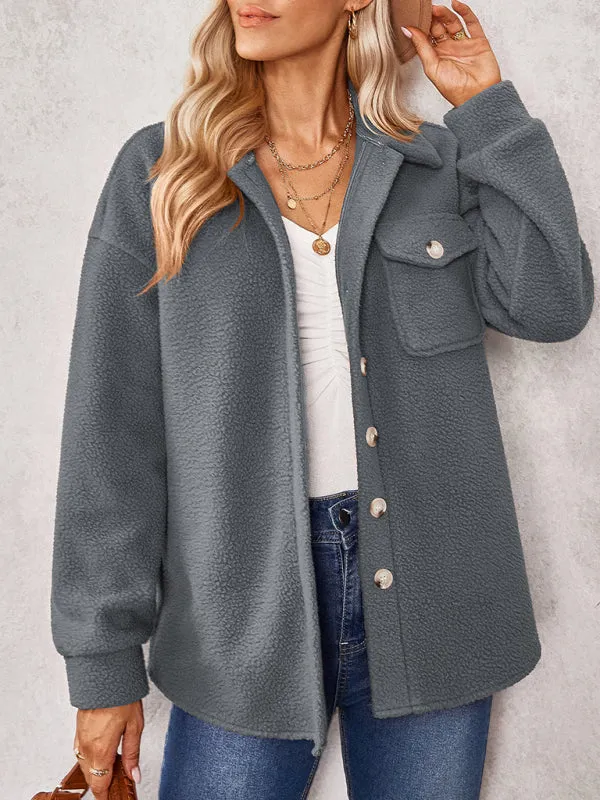 Women's solid color fashion Lapel Plush loose coat