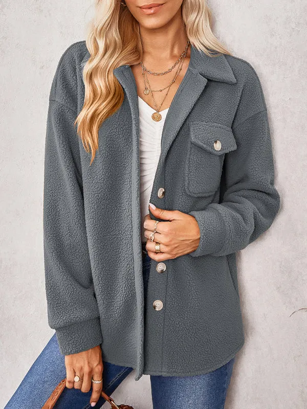 Women's solid color fashion Lapel Plush loose coat