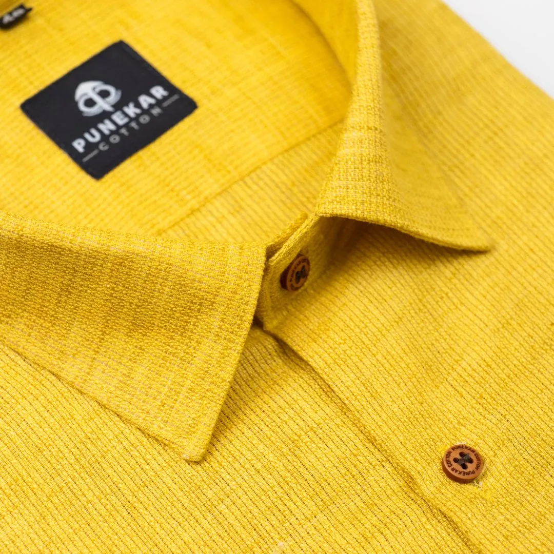 Yellow Color Combed Cotton Shirts For Men