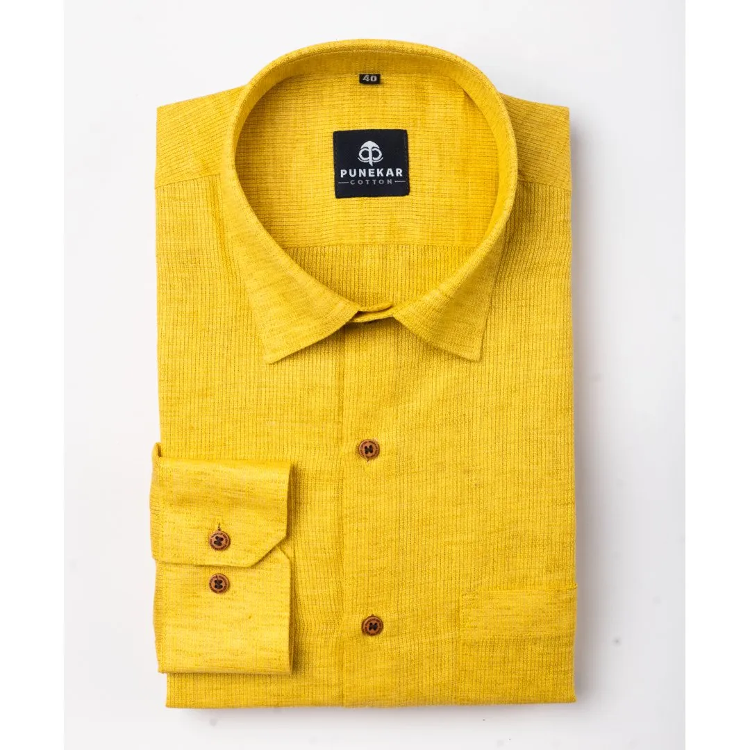 Yellow Color Combed Cotton Shirts For Men